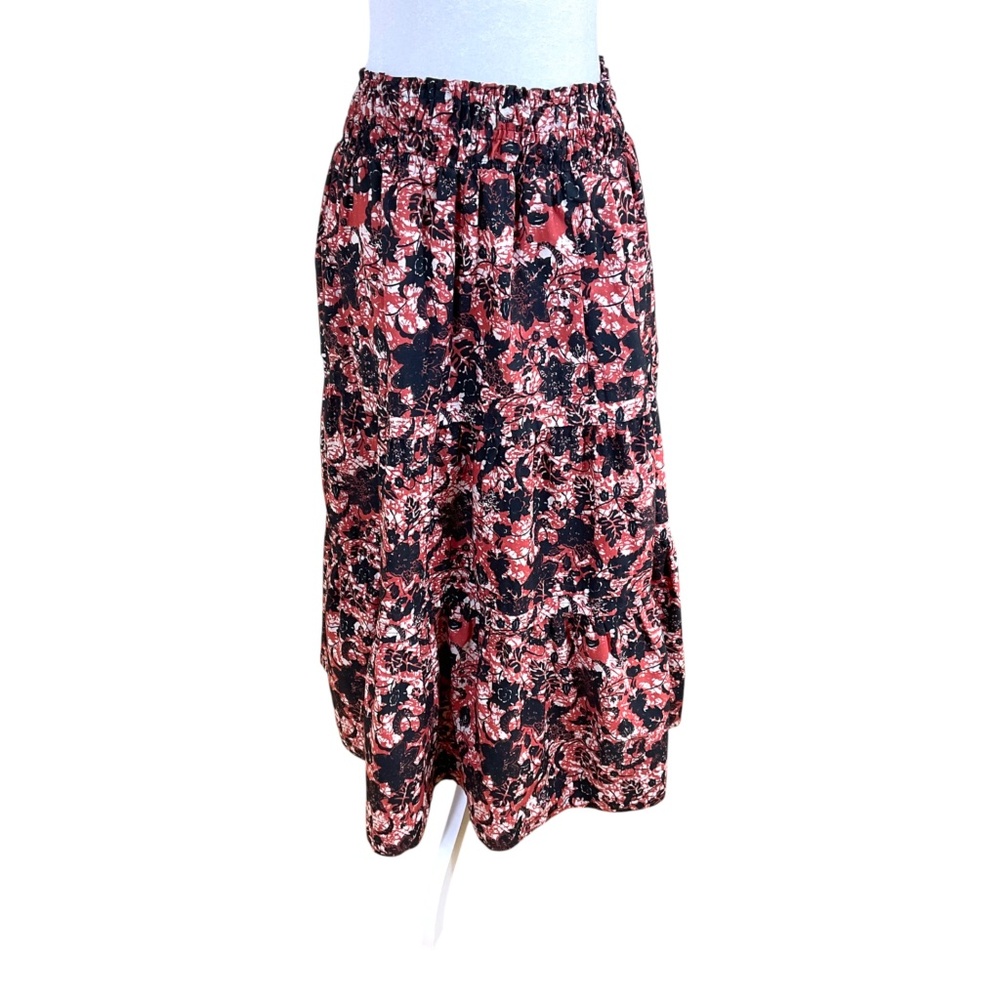 Anthropologie Maeve Maxi Skirt Cotton Red Black Floral (S)